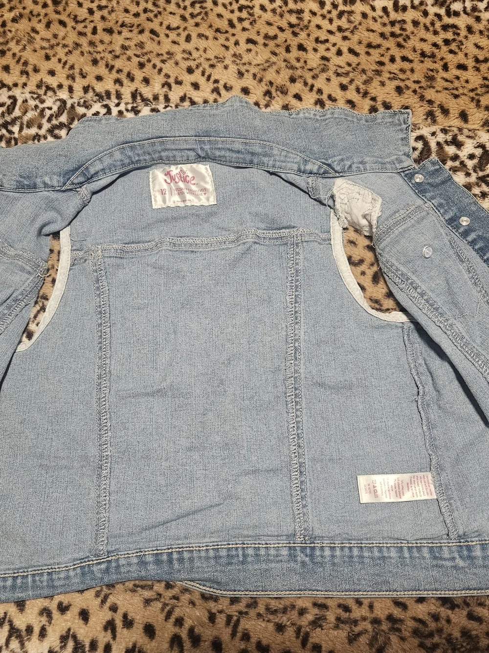 Justice Light Blue Denim Girls' Sequin Accent Vest Size 12